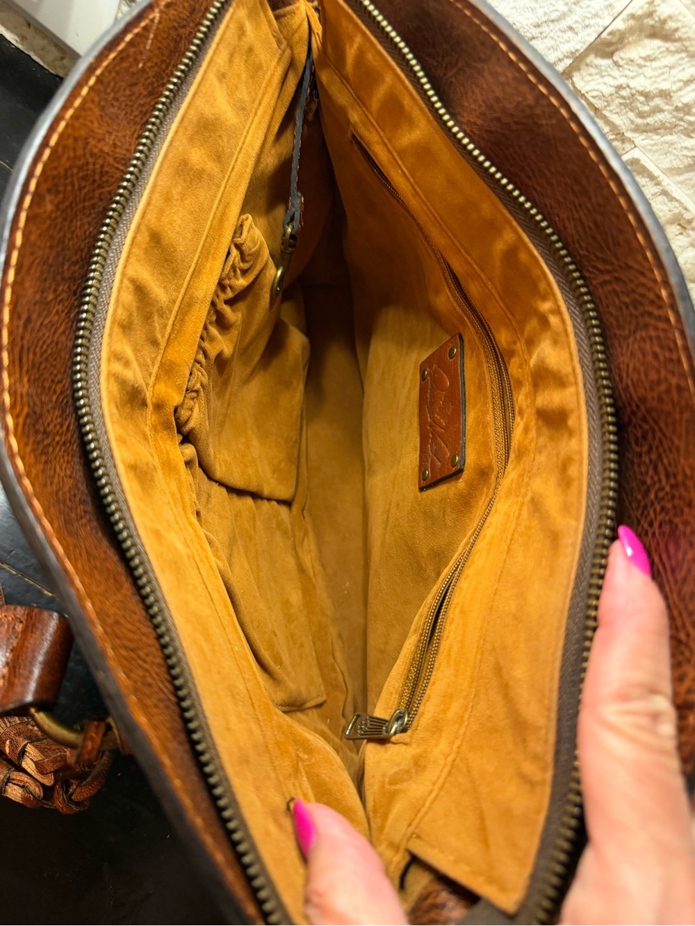 Patricia Nash Zorita Satchel Floral Tooling Triple Compartment Leather Bag - Picture 4 of 16
